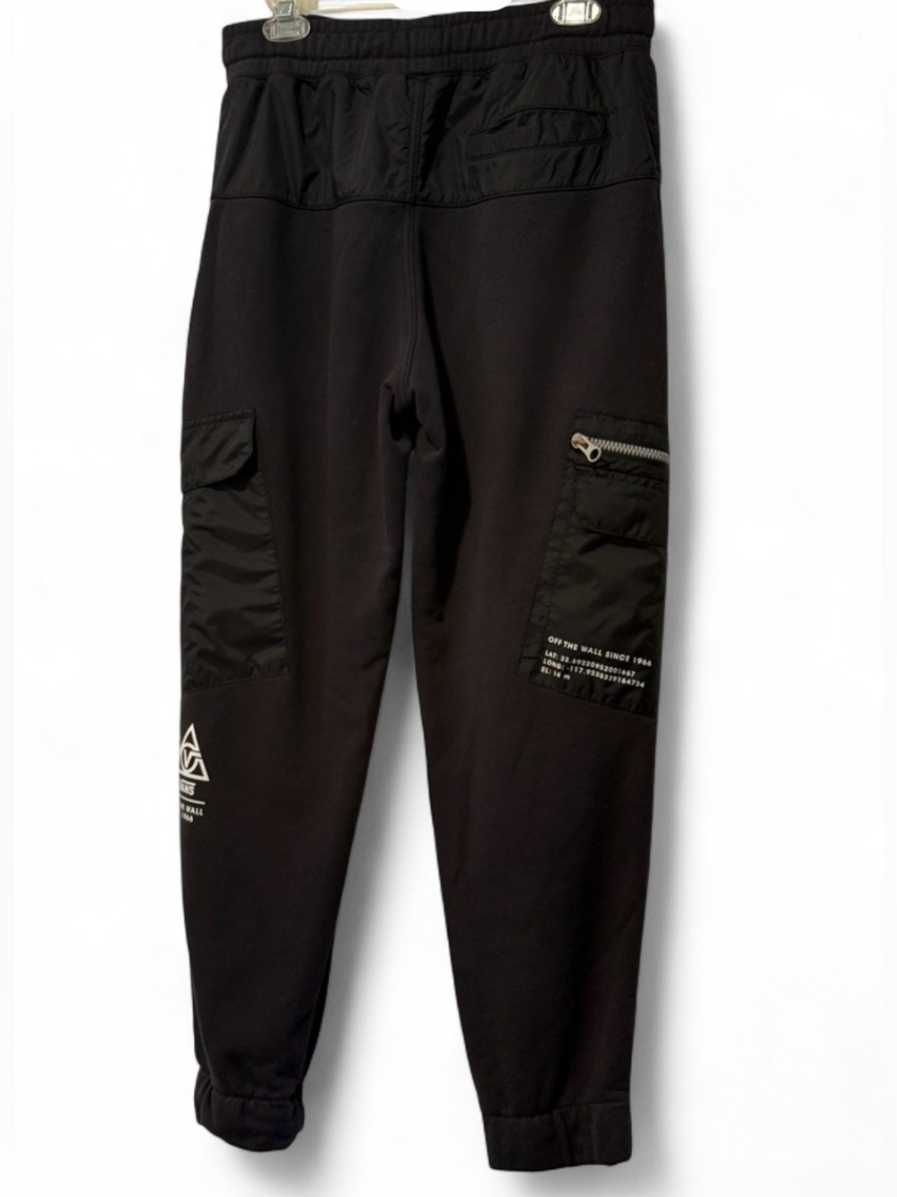 Vans Off The Wall Mixed Media Cargo Joggers Black Mens Medium Fleece Nylon